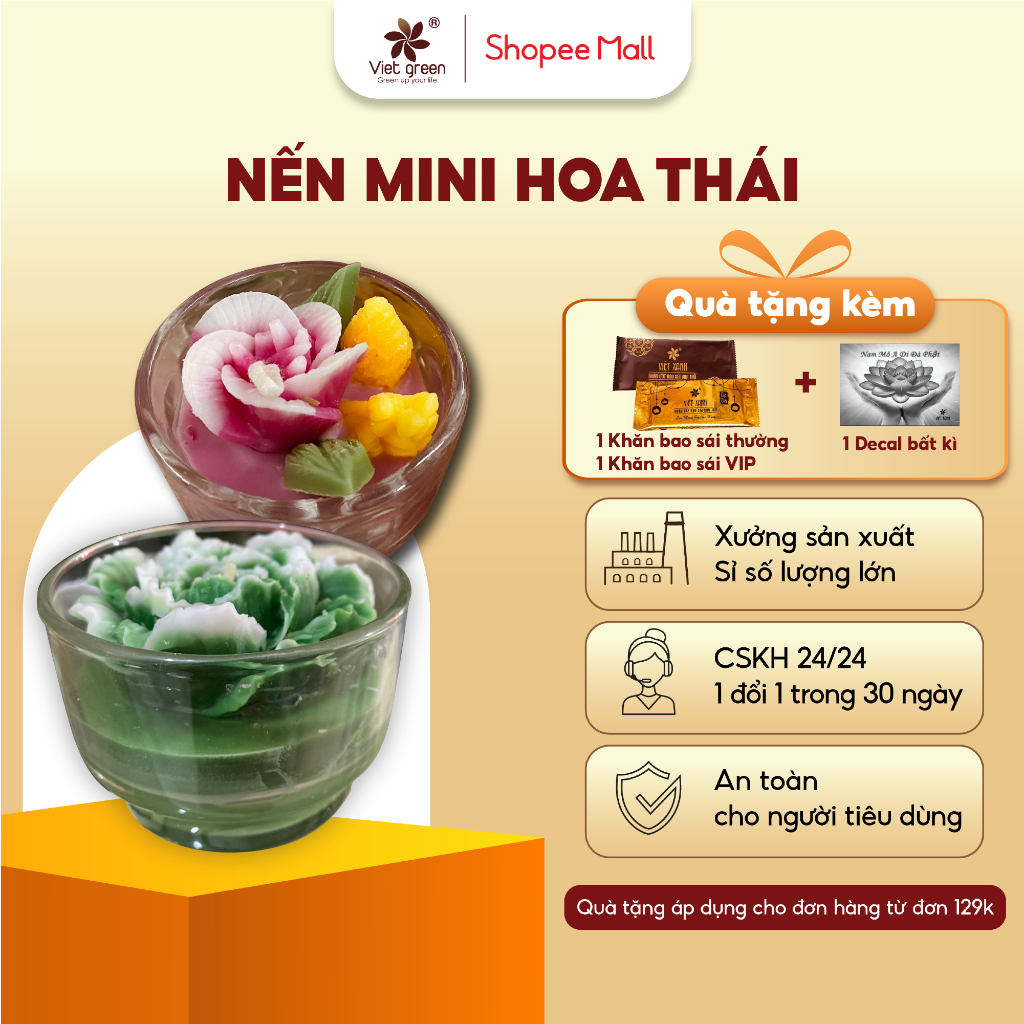 [ Giá sỉ] Cốc Nến Hoa Mini VIỆT XANH