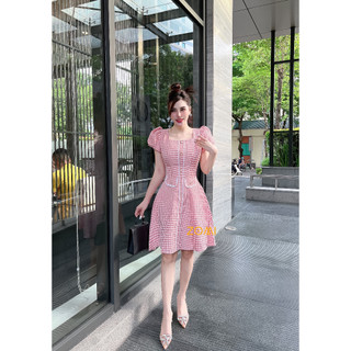 Đầm dự tiệc cổ vuông vải dạ bố sọc cao cấp thiết kế ZOMI Z035