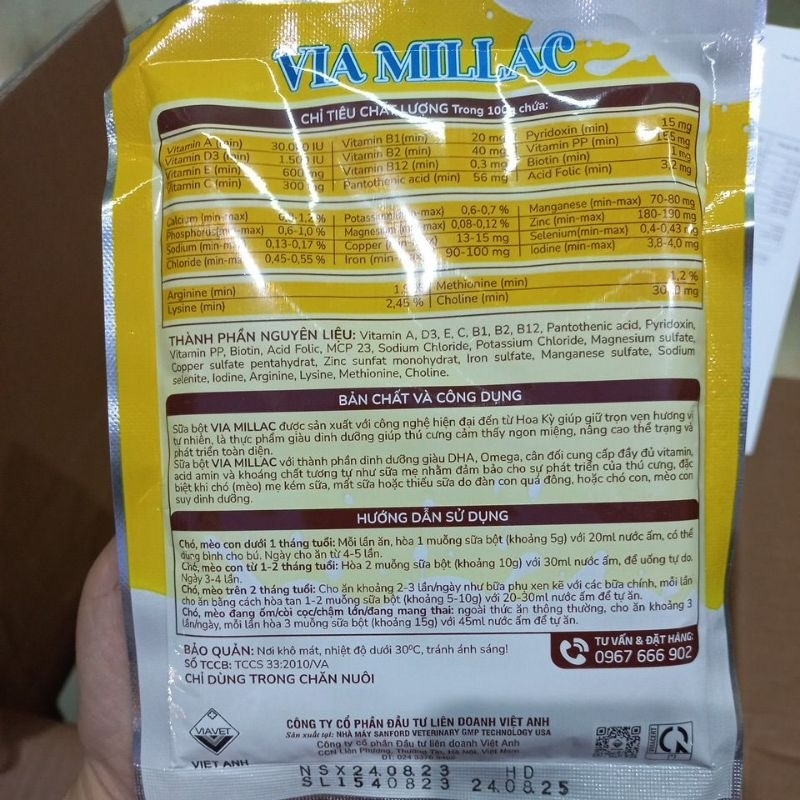 Sữa bột cho chó mèo Via Millac 100g