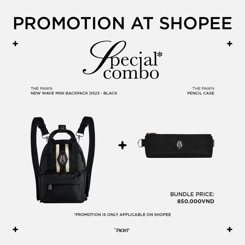 SPECIAL COMBO ♟ The Pawn New Wave Mini Backpack D523 - BLACK - S + Pencil Case
