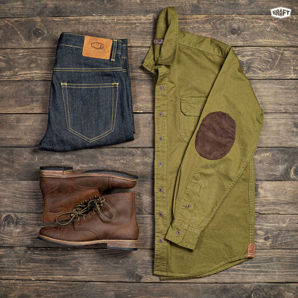 KRAFT SHiRT - Áo Sơ Mi Kraft - Áo sơ mi Kaki phối da - workwear Style