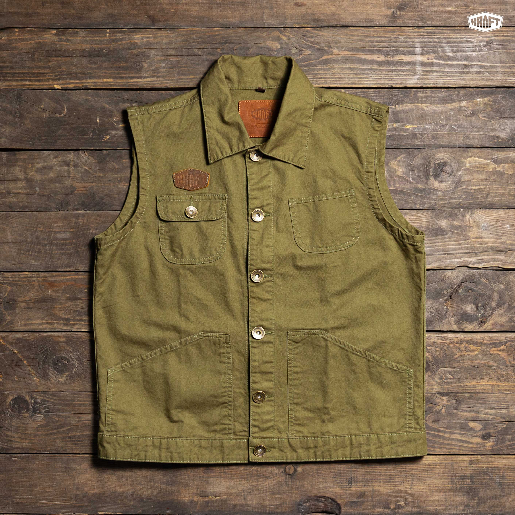 KRAFT GiLÊ - Áo GiLê KRAFT - Áo Gilê Kaki phối da cao cấp