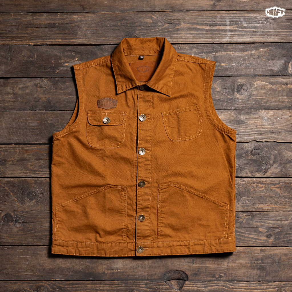 KRAFT GiLÊ - Áo GiLê KRAFT - Áo Gilê Kaki phối da cao cấp