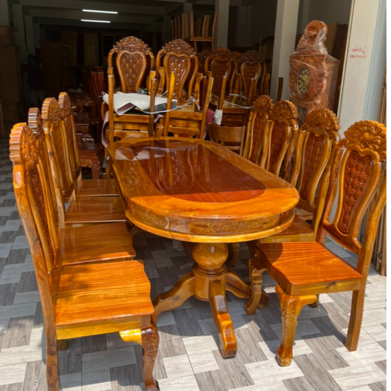 Bàn ăn 6 ghế- 8 ghế gỗ Tràm bông vàng .mặt oval .(FREESHIP 60 KM ) 11