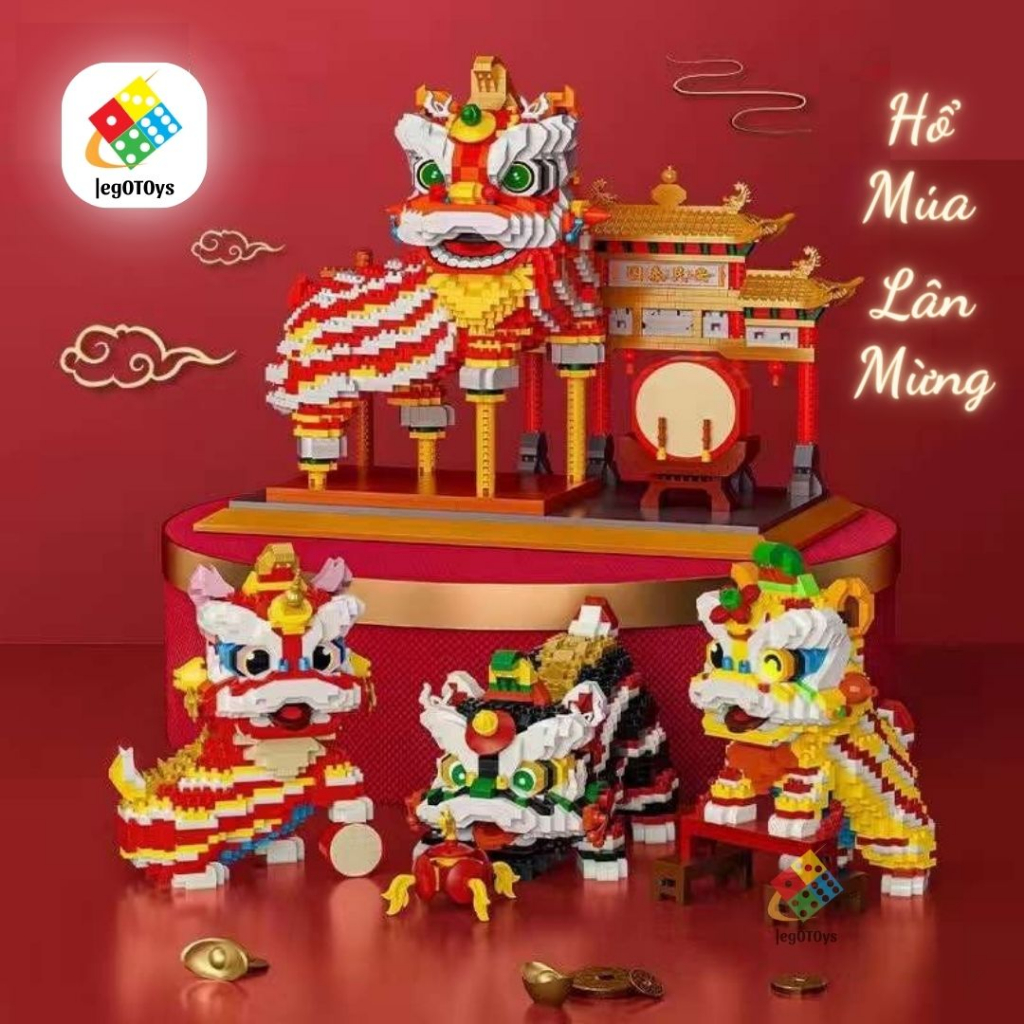 LEGO Lân Nhảy Múa - Bộ Đồ Chơi Lắp Ráp Sư Tử Kì Lân Nhảy Múa - Màu đỏ của Thịnh Vượng - Phát Tài - May Mắn