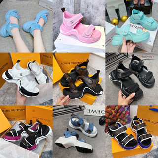 Giày nữ sandal lv quai ngang dán đế cong l1