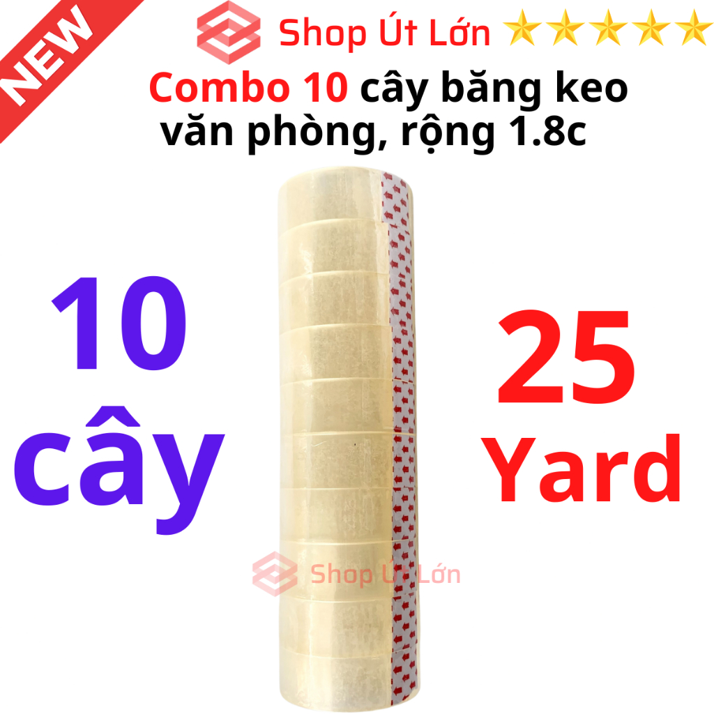 Combo 10 cây băng keo trong văn phòng loại nhỏ, 1 cây 10 cuộn rộng 1.8cm, 10yard-13yard-15yard-18yard-20yard-25yard