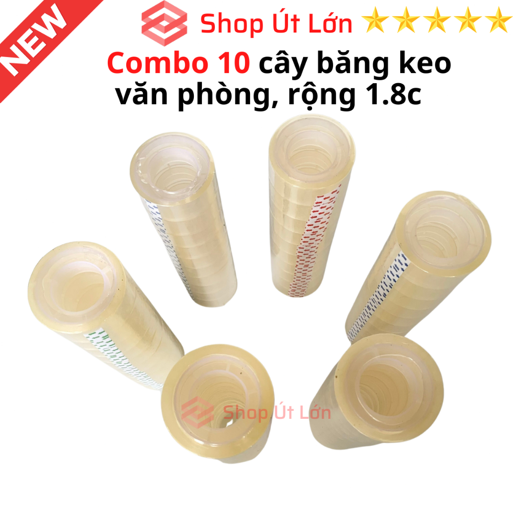 Combo 10 cây băng keo trong văn phòng loại nhỏ, 1 cây 10 cuộn rộng 1.8cm, 10yard-13yard-15yard-18yard-20yard-25yard
