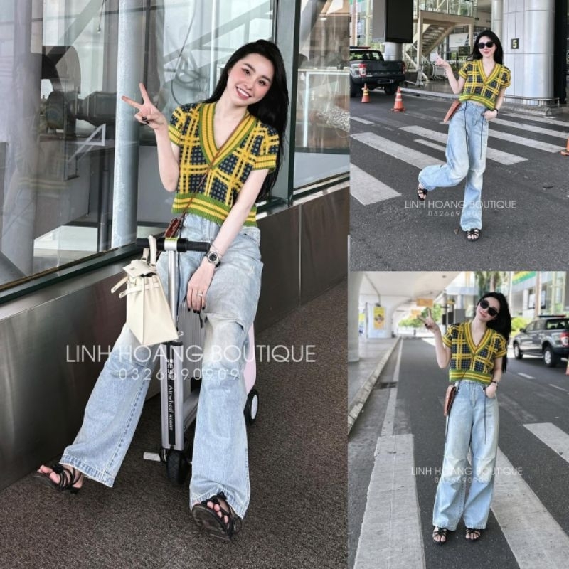 Áo len kẻ caro vàng hàng QC