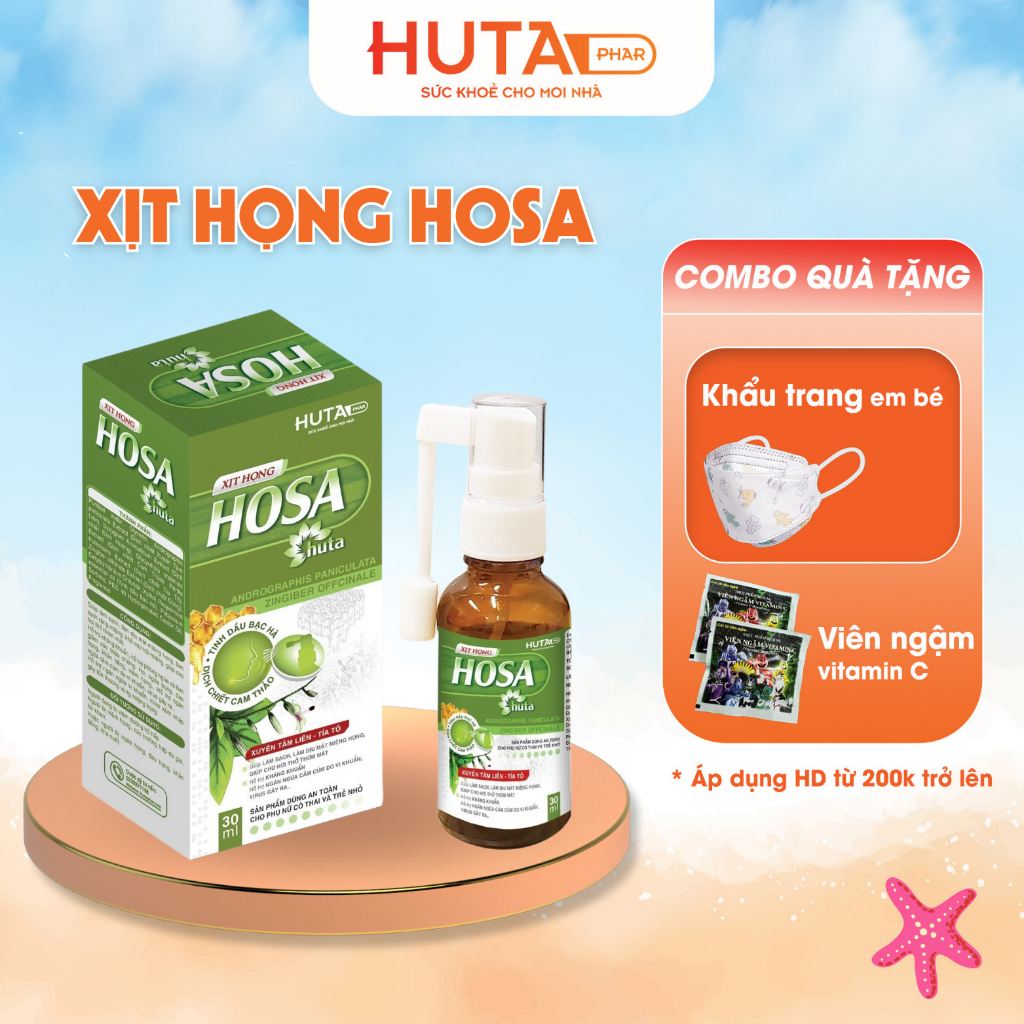 Xịt họng HOSA HUTA PHAR- lọ 30ml, chứa tinh dầu bạc hà, cảm thảo giúp làm dịu mát miệng họng