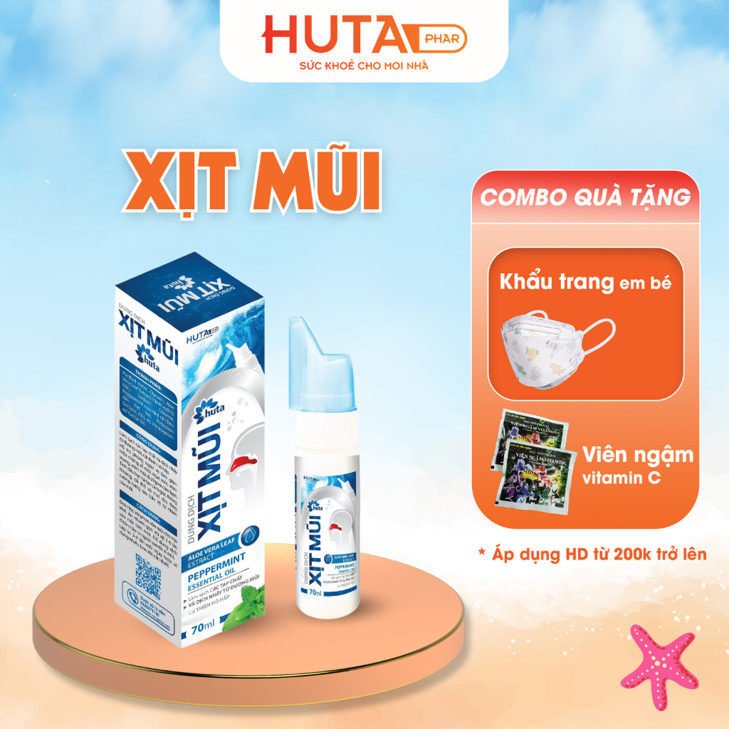 Xịt mũi HUTA PHAR- chai 70 ml, hỗ trợ phòng ngừa sổ mũi, ngạt mũi và viêm xoang