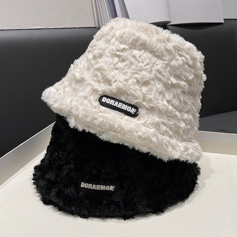 Nón bucket lông mềm nam nữ đính tag DO RAE MON UNISEX giữ ấm thu đông