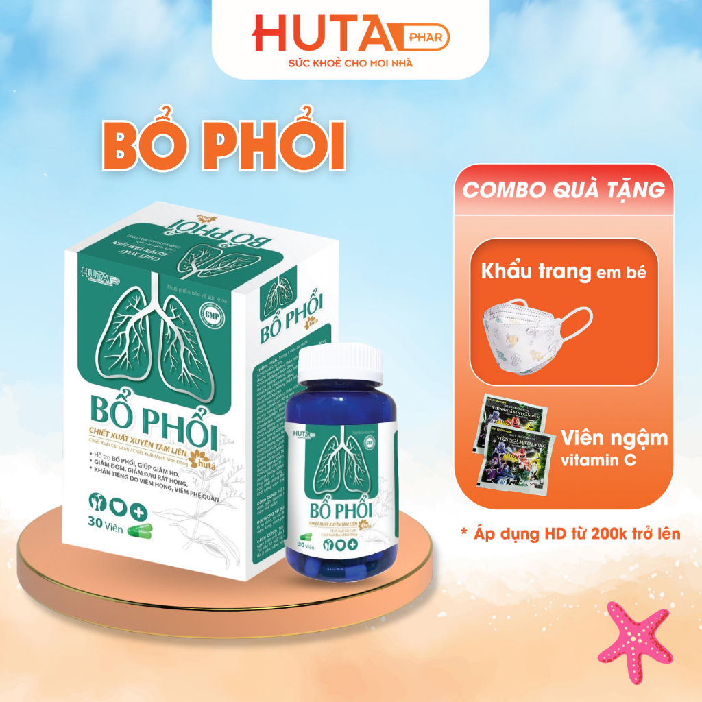 Viên uống BỔ PHỔI HUTA PHAR (30 viên), giảm ho, giảm đờm