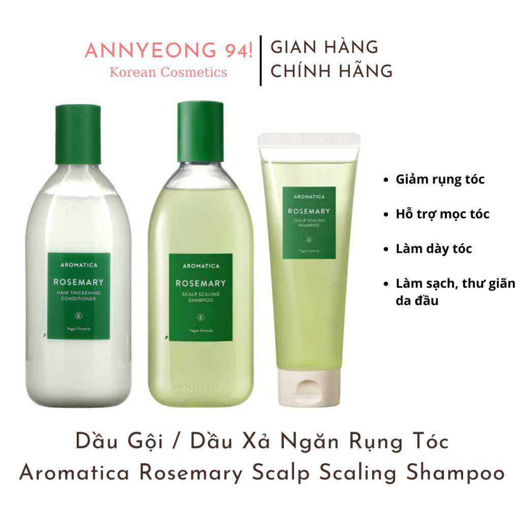Dầu Gội / Dầu Xả Hương Thảo Ngăn Rụng Tóc Aromatica Rosemary Scalp Scaling Shampoo