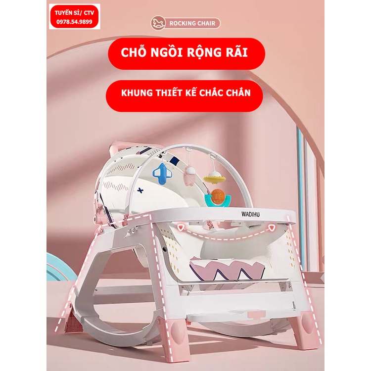 Nôi RUNG, ghế bập bênh- KIÊM NÔI, BẬP BÊNH 5 IN 1 cho bé cao cấp BCC