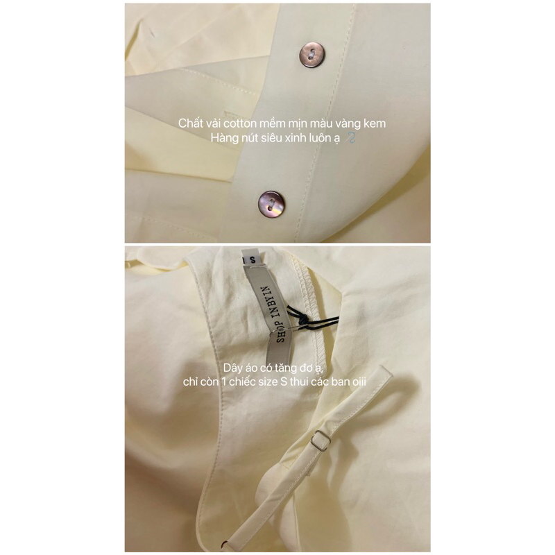 Váy đầm hai dây dài cài nút VÀNG KEM dịu dàng mát mẻ cho mùa hè truyền thống cotton aspirin libé tubycatu