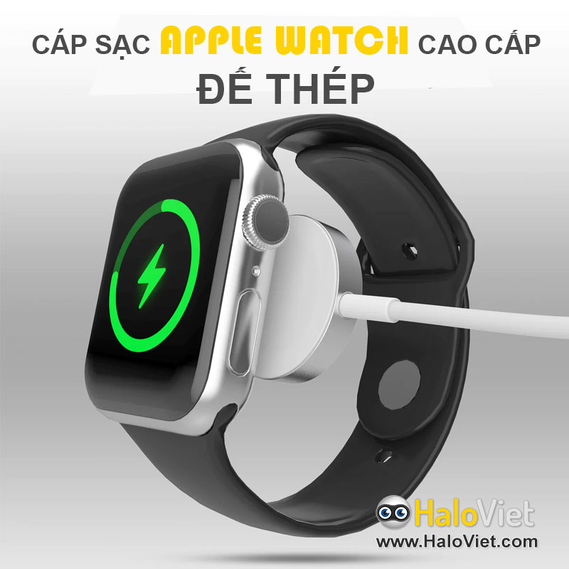 Dây cáp sạc nhanh cho Apple Watch Series 1 2 3 4 5 6 7 8 9, SE, Ultra, SE / Ultra 2 cao cấp đế thép - Hàng Nhập Khẩu