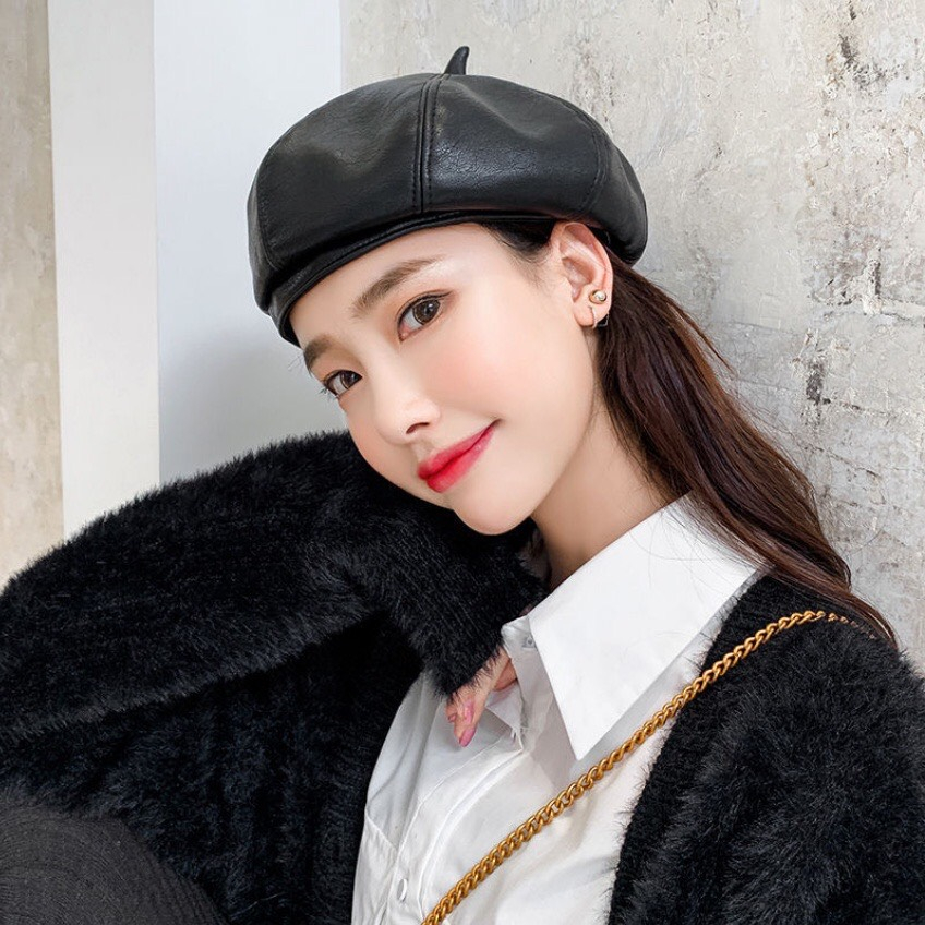 Mũ Nồi Bằng Da Pu phong cách Nhật Bản thời trang Nữ