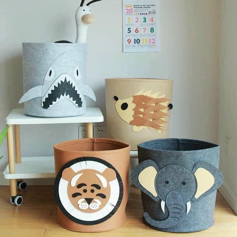 Giỏ đựng đồ chơi, quần áo gấp gọn hình thú đáng yêu, chất liệu vải nỉ dày đẹp