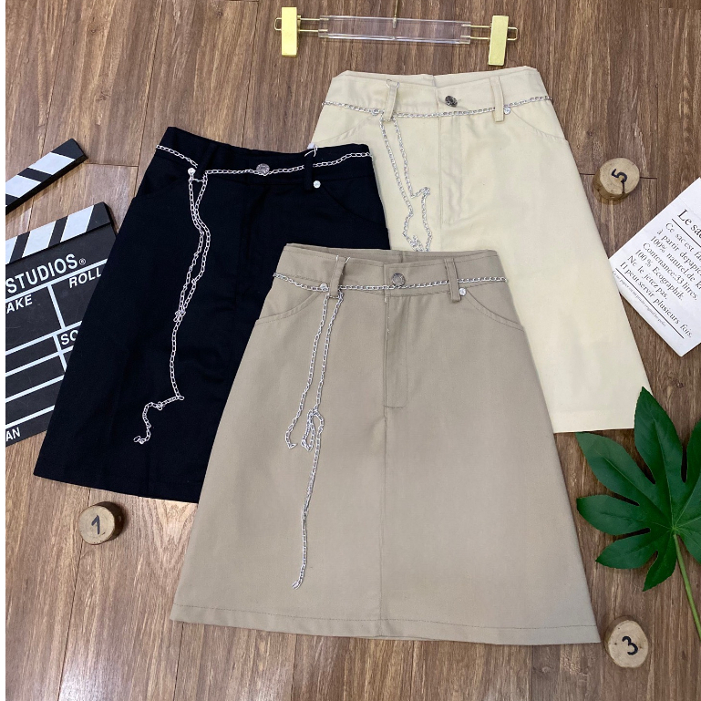 Chân Váy Kaki Kèm Dây Xích Kiểu Dáng Chữ A Chân Váy Chữ A Dàng Ngắn Bigsize Quỳnh Anh Từ 50 kg Đến 1