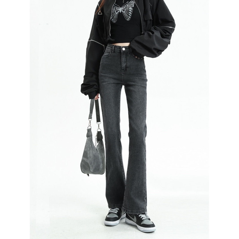 Quần jeans loe xám khói lưng siêu cao co dãn 4 chiều form chuẩn đẹp