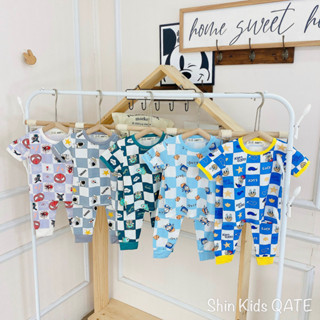  Shin Kids   6-28kg Bộ Áo Ngắn Quần Dài Chất Thun Lạnh  In Hình Động Vật Phối Ô Vuông Dễ Thương Dành Cho Bé.Đồ Bộ cho Bé 