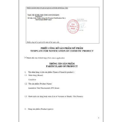 Kem đêm dưỡng trắng B3 20% Lumiderm