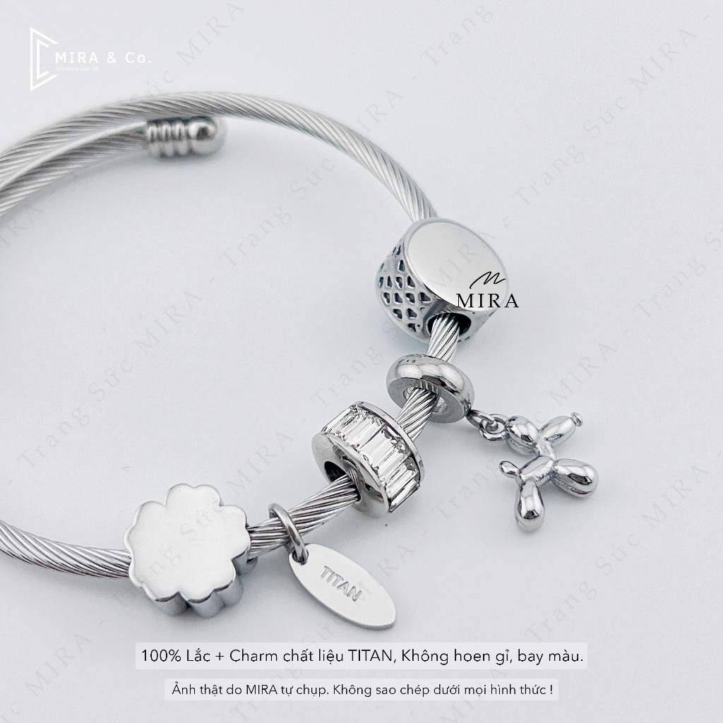 TITAN Charm, Hạt Pan MIRA & Co. - CHT14 Charm Cún Brick Treo, Chất Liệu TITAN Không Hoen Gỉ, Bay Màu MIRA STORE