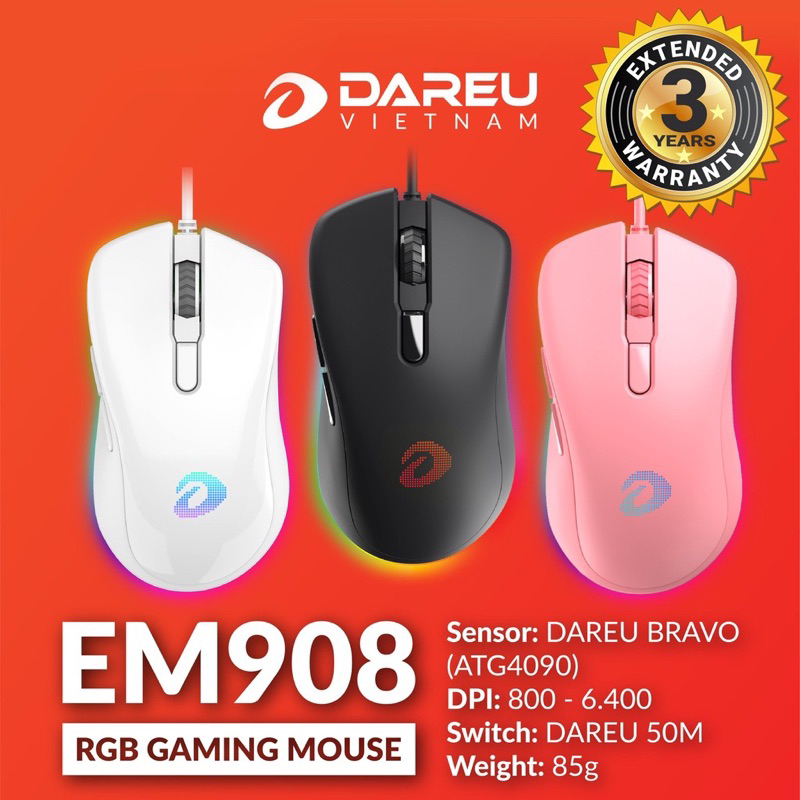 Chuột Gaming DAREU EM908 Chính Hãng 3 Năm - LED RGB Tự Động