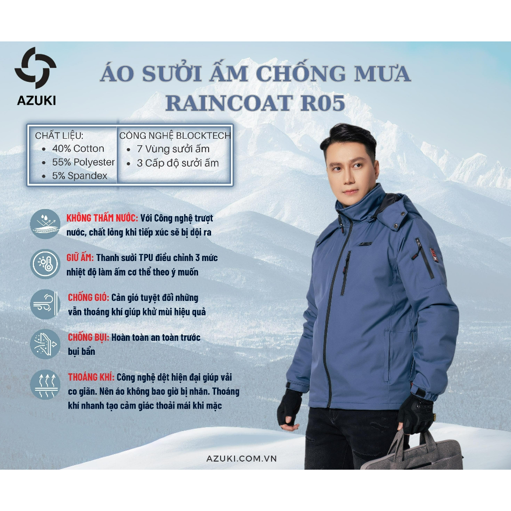 Áo Sưởi Ấm Azuki AZUKI Chạy Bằng Pin Chất Lượng Cao Cấp