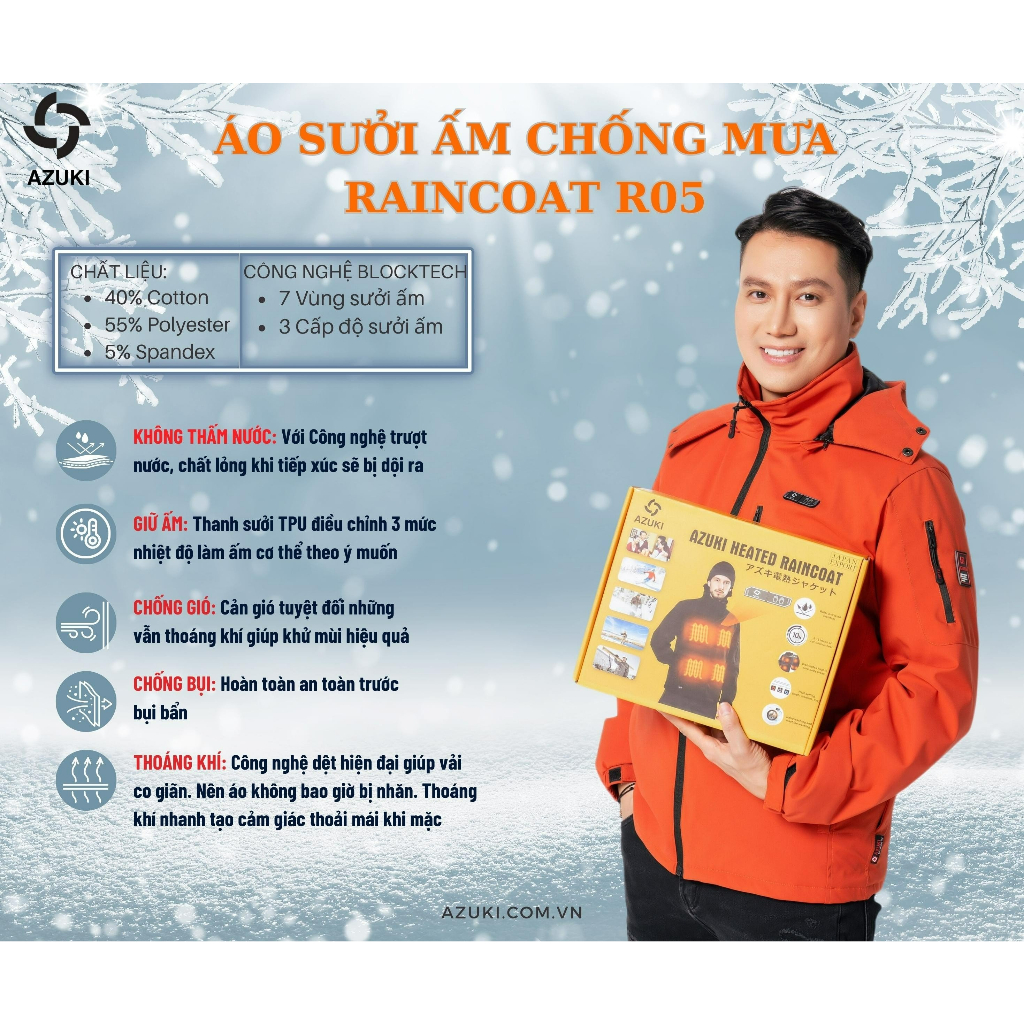 Áo Sưởi Ấm Azuki AZUKI Chạy Bằng Pin Chất Lượng Cao Cấp