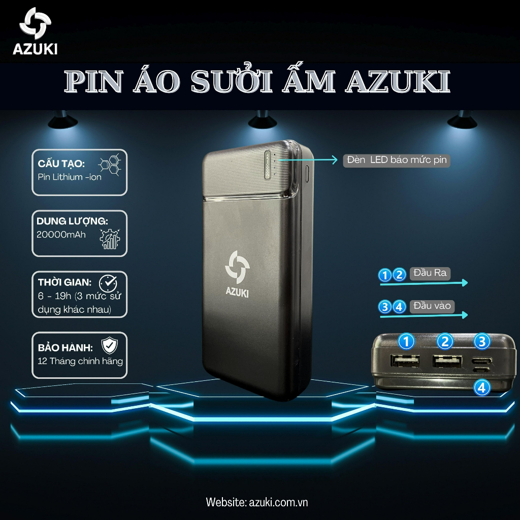 Áo Sưởi Ấm Azuki AZUKI Chạy Bằng Pin Chất Lượng Cao Cấp