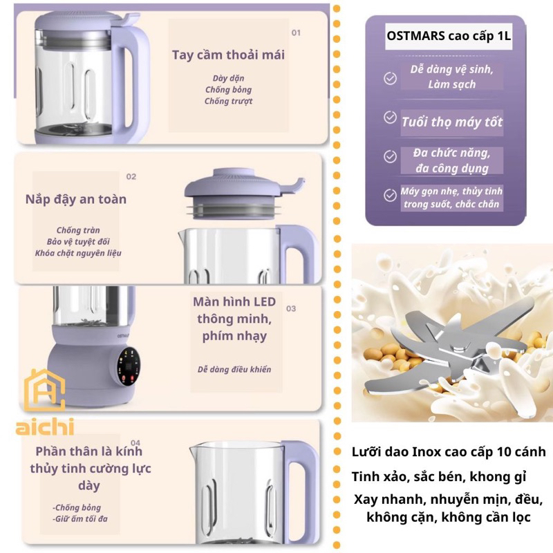 Máy làm sữa hạt OSTMARS  1200ml Bản Tiếng Việt
