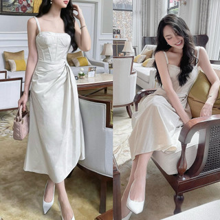 Đầm maxi hai dây đi biển thiết kế xếp ly eo - MOLA