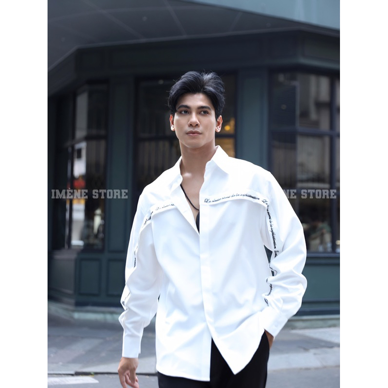 SƠ MI TAY DÀI IMENE THÊU 03 TRẮNG- ĐEN