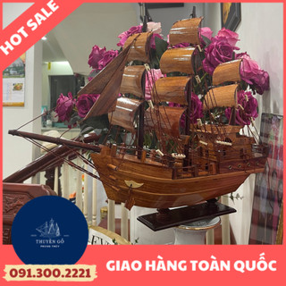 Thuyền buồm thái lan dài 55cm gỗ gõ đỏ - thân 40cm- thuyền trang trí phong thủy