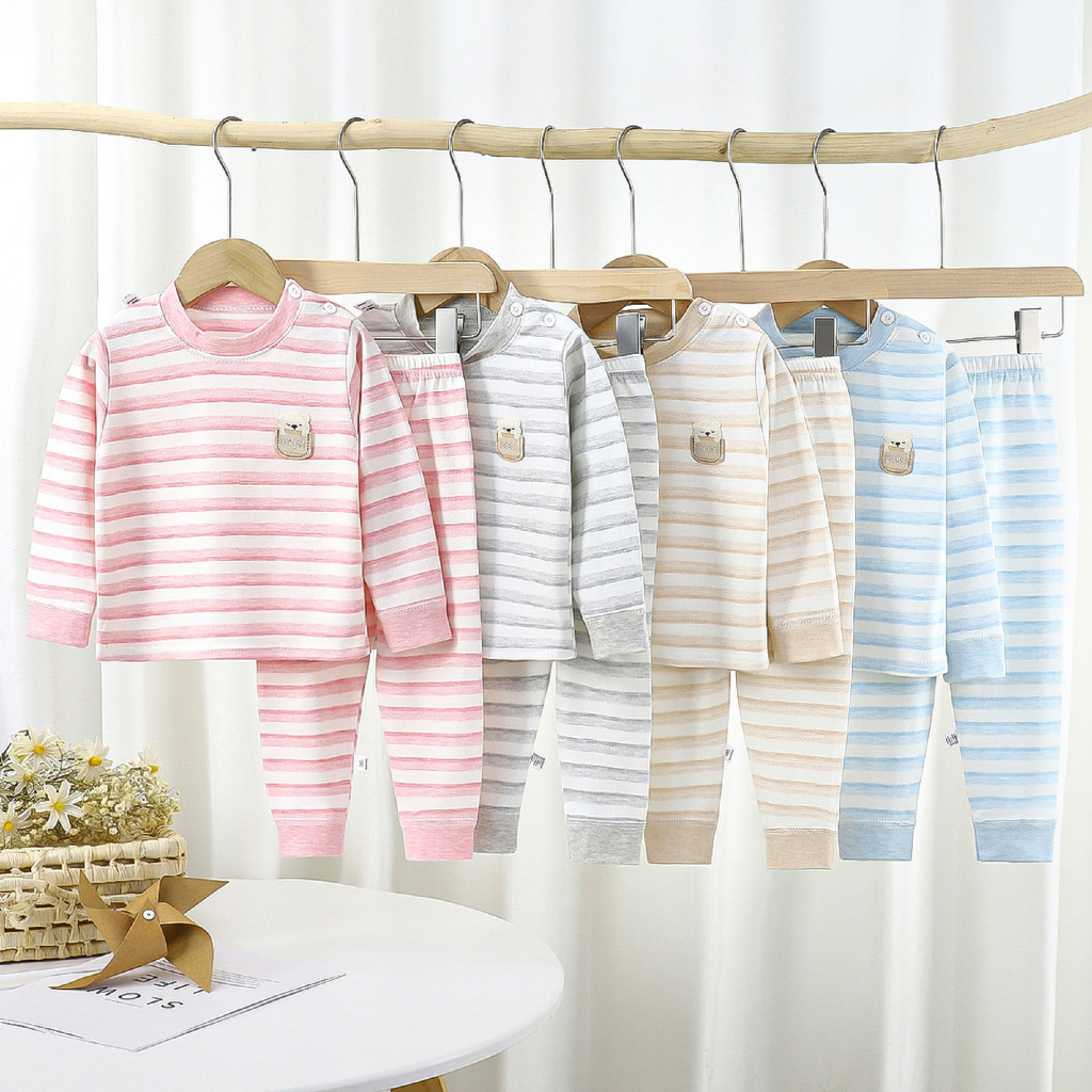 Bộ quần áo dài tay thu đông vải cotton cho bé trai bé gái từ 7-15kg Hàng Quảng Châu BD06