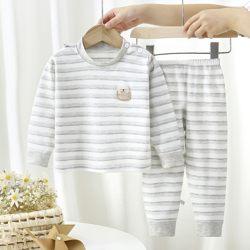 Bộ quần áo dài tay thu đông vải cotton cho bé trai bé gái từ 7-15kg Hàng Quảng Châu BD06