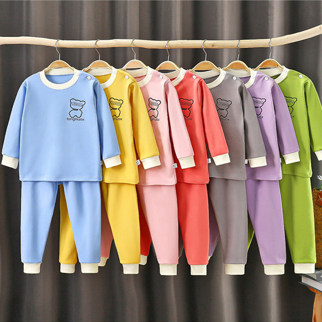 Bộ quần áo dài tay thu đông vải cotton cho bé trai bé gái từ 7-16kg Hàng Quảng Châu BD08