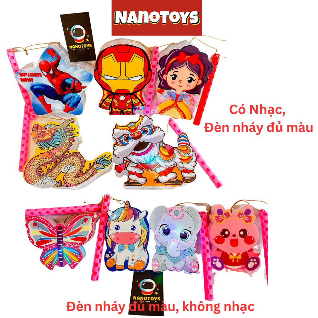 Lồng đèn trung thu chạy pin nhiều mẫu, siêu nhân, công chúa, khủng long, ô tô - tặng kèm pin - NANOTOYS STORE