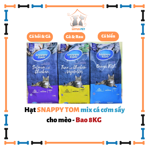 (Bao 8KG) Thức ăn hạt Snappy Tom MIX CÁ CƠM SẤY cho mèo