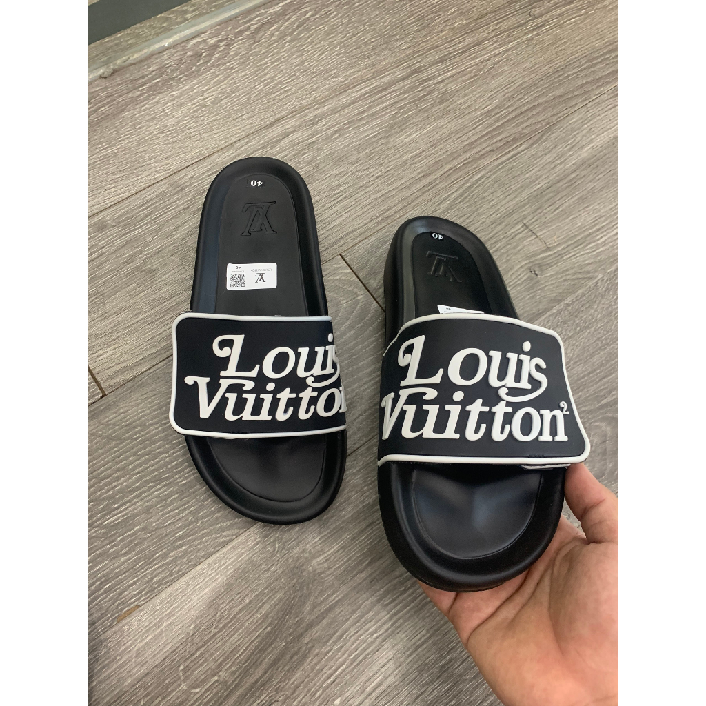 Dép Lê LV Đế Cao - Dép Nam LV Nam Đế Cao Su Chữ Nổi