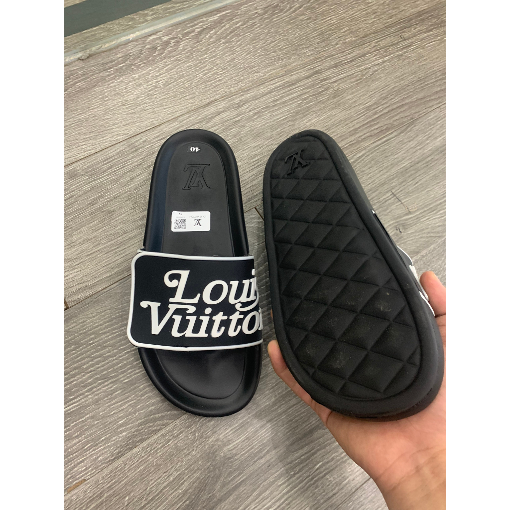 Dép Lê LV Đế Cao - Dép Nam LV Nam Đế Cao Su Chữ Nổi