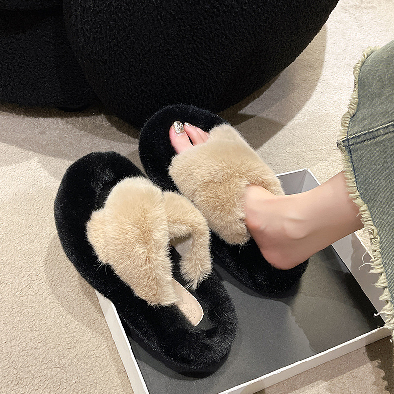 Dép Lông Quai Chéo Phủ Lông Mix Màu Đế Cao 4 Cm Mẫu Mới Siêu Xinh Mùa Đông