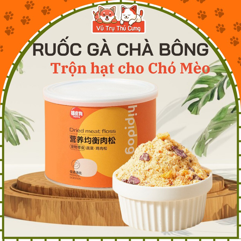 Ruốc chà bông gà Hipidog cho Chó Mèo dùng Trộn Hạt, Pate giúp thú cưng ăn ngon