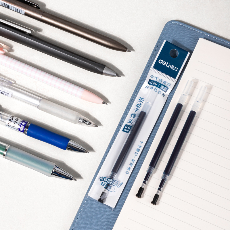 Ngòi Bút Gel Nước Deli S206 0.5Mm Viết Trơn Có 4 Màu Xanh Dương Xanh Tím Than Đỏ Đen Viết Học Sinh Sinh Viên
