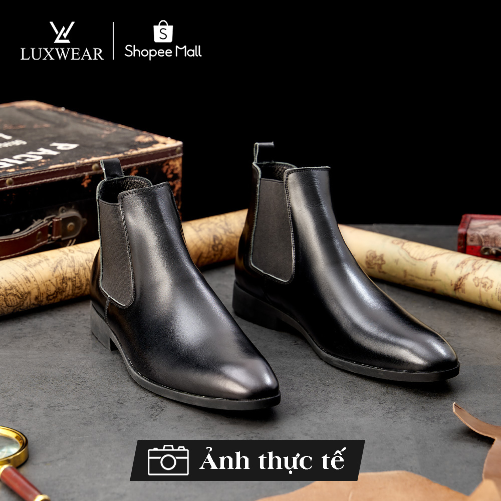 Giày Chelsea Boot nam LuxWear da bò nguyên tấm màu đen mềm êm phong cách trẻ trung GC01