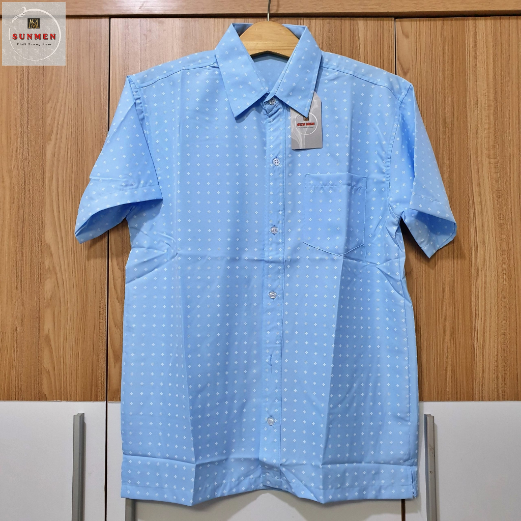 Áo sơ mi nam ngắn tay trung niên SUNMEN vải lụa co giãn mềm bề mặt mịn siêu form rộng classic