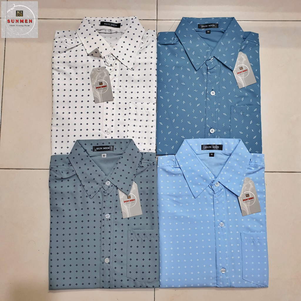 Áo sơ mi nam ngắn tay trung niên SUNMEN vải lụa co giãn mềm bề mặt mịn siêu form rộng classic