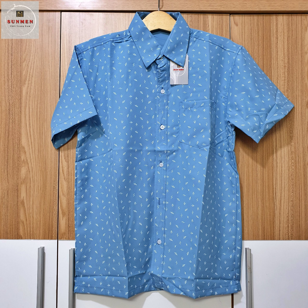 Áo sơ mi nam ngắn tay trung niên SUNMEN vải lụa co giãn mềm bề mặt mịn siêu form rộng classic